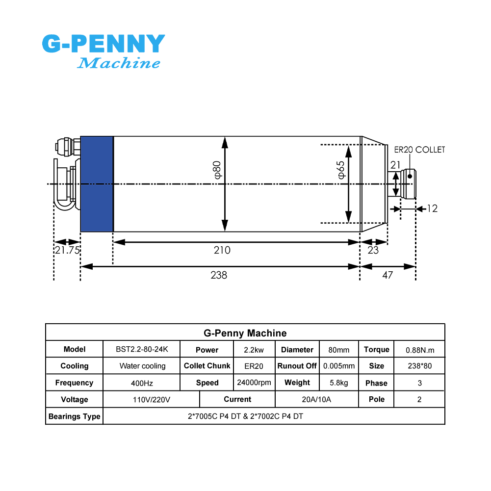 G-Penny 2.2KW ER20 Bullet Wate - 2.2Kw Water Cooled Spindle Kit Vfd review and price