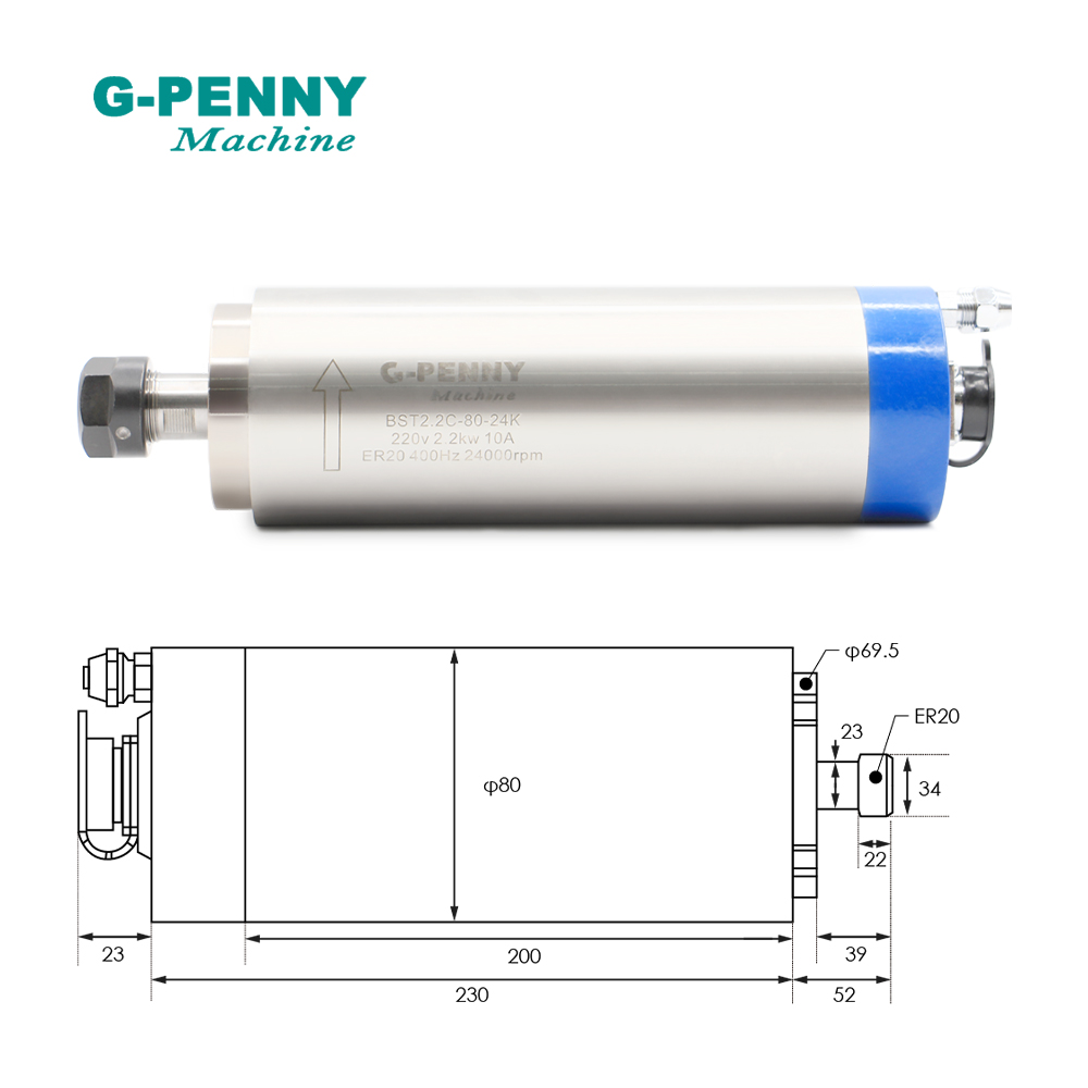 G-PENNY 2.2kw ER20 Water Coole - 2.2Kw Water Cooled Spindle Kit Vfd review and price