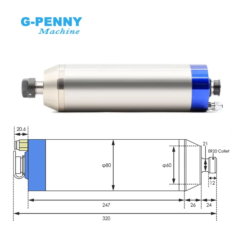 G-Penny 2.2kw ER20 D80 12000rp - 2.2Kw Water Cooled Spindle Kit Vfd review and price