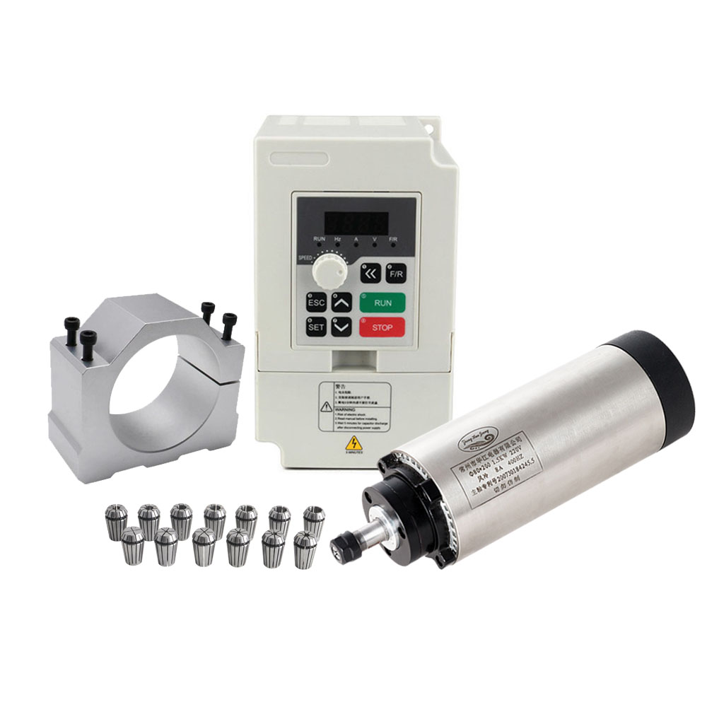 CNC Spindle Motor Kit 80MM 1.5 - Air Cooled 1.5Kw Spindle Motor Inverter 110V review and price